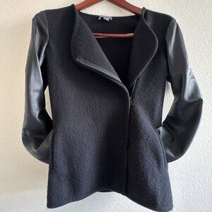 Vince Wool Leather Sleeve Moto Black Jacket Pockets Zip Womens Size S